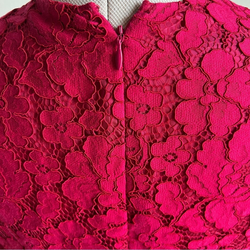 Carolina Herrera Red Lace High Neck Above Knee Sheath Dress - Picture 11 of 15